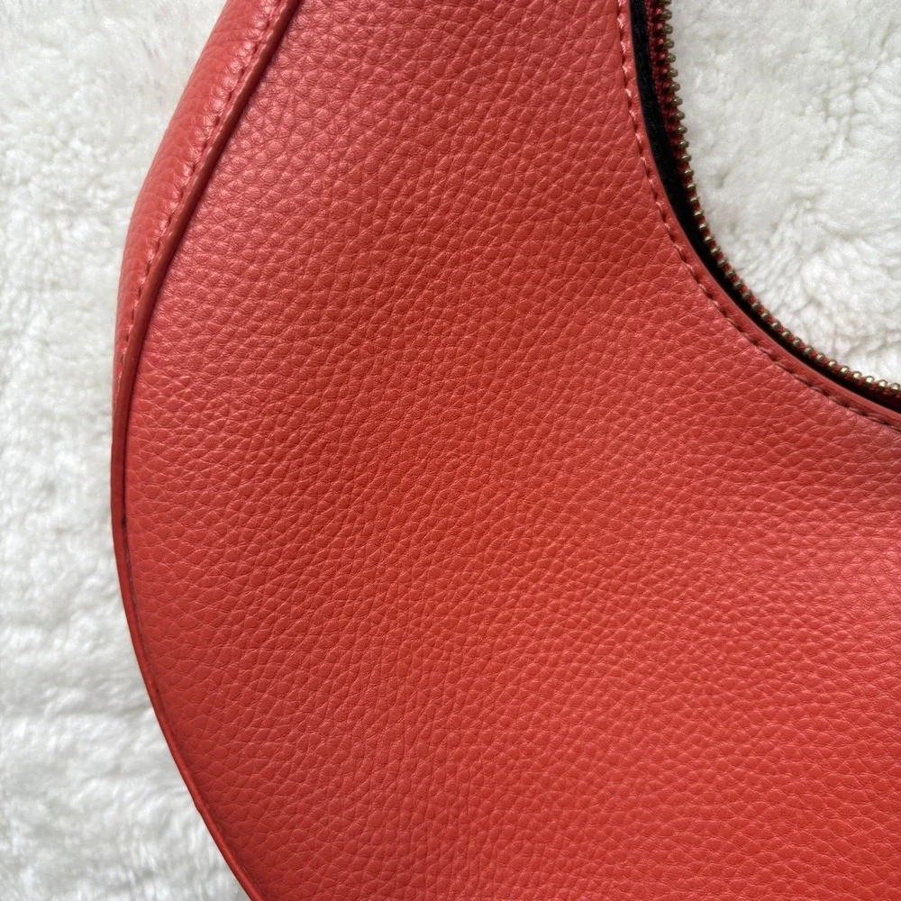 Forever 21 Coral Red Pebbled Vegan Leather Crescent Hobo Bag Gold Chain Handle